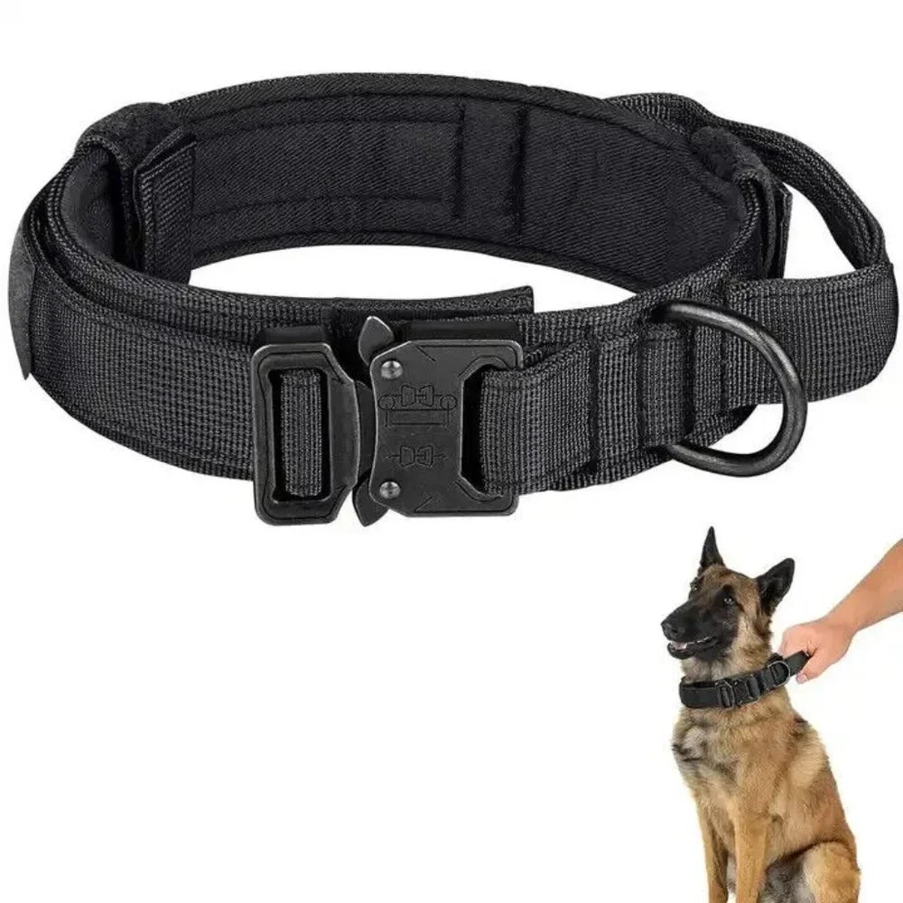 Tactical Dog Collar, Adjustable Training Nylon Dog Collar with Control Handle L